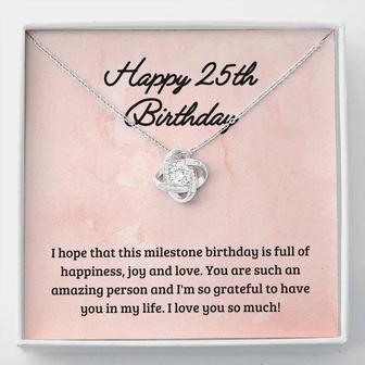 Happy 25Th Milestone Birthday Love Knot Necklace - Seseable