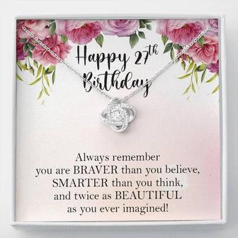 Happy 27Th Birthday Necklace, 27Th Birthday Gifts For Women, Birthday Gift For Her, Box Gift Card Love Knot Necklace Xx156lk17 - Seseable