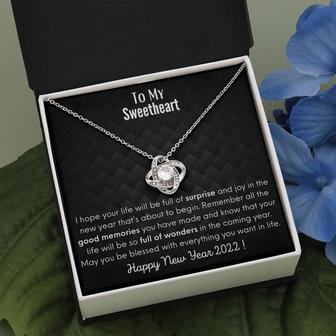 Happy New Year 2022 Cards, Happy New Year 2022 Love Knot Necklace, Gift For Her, Gift For Him, Happy New Year 2022 Gifts For All - Seseable