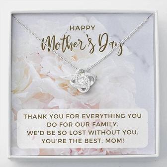Mother's Day Love Knot Necklace Embellished With 6Mm Round Cut Cubic Zirconia Stone - Seseable