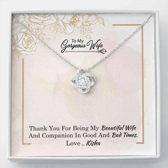 Custom Name Message Card Love Knot Necklace - To My Gorgeous Wife - Gift From Husband To Wife - Personalized Anniversary Gift For Wife - Seseable