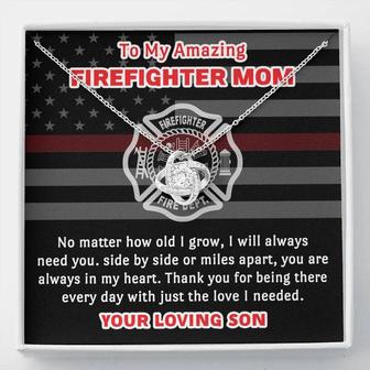 To My Amazing Firefighter Mom Love Knot Necklace - Seseable