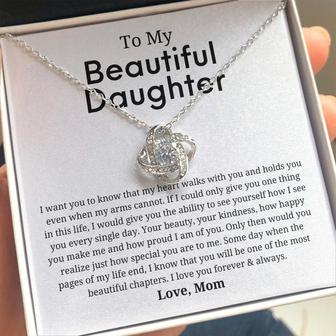 To My Beautiful Daughter Love Knot Necklace, Meaningful Gift For Daughter From Mom - Seseable