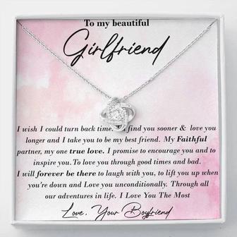 To My Beautiful Girlfriend Love Knot Necklace Message Card - Seseable