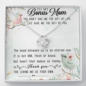 To My Bonus Mom Love Knot Necklace Message Card - Seseable