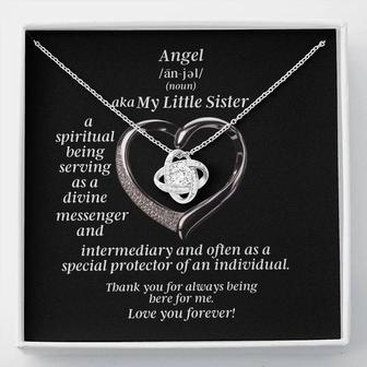 To My Little Sister Angel Love Knot Necklace With Heart Message Card - Seseable