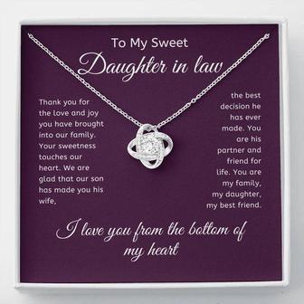 To My Sweet Daughter In Law From The Bottom Of My Heart Love Knot Necklace - Seseable