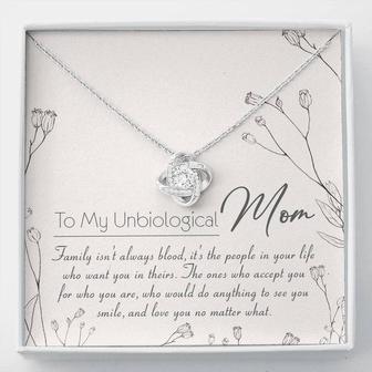 To My Unbiological Mom Love Knot Necklace Message Card - Seseable