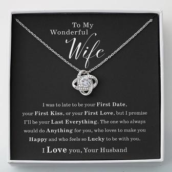 To My Wonderful Wife – Luxury Love Knot Necklace With Message Card - Seseable