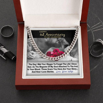 1st Anniversary Gift For Husband Cuban Link Chain Message Card Gift Box - Thegiftio UK