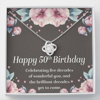 50Th Birthday Gifts For Women Necklace, Necklace For Her Wife Mom, 5 Decade Jewelry 50 Years Old, Love Knot Necklace  - Seseable