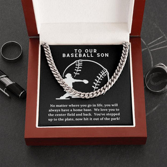 Baseball Son Gift, Son Parent Gift, Cuban Link Chain Gold/Stainless Steel - Thegiftio UK