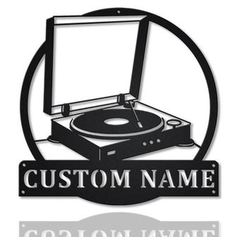 Personalized Music Turntable Record Monogram Metal Sign, Custom Name, Turntable Record Sign, Music Lover Sign, Decoration For Living Room, Custom Music Metal Sign - Seseable