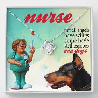 Dog Lover Nurse Love Knot Necklace, Dog Nurse, Dog Lover Necklace, Not All Angel Have Wings Some Have Stethoscope & Dogs Nurse Dog Mom - Seseable