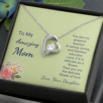 Forever Love Necklace With Mom Is My Greatest Teacher Message Card (Gift For Mother) - Thegiftio UK