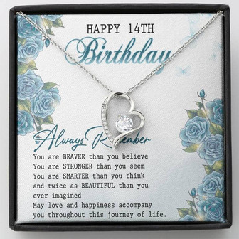 Happy 14Th Birthday Forever Love Necklace Message Card - Thegiftio UK