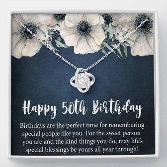 Happy 50Th Birthday Gift Necklace, Jewelry Gift For Her, 50Th Birthday Gifts For Womens Girls, 50 Years Old Love Knot Necklace - Seseable