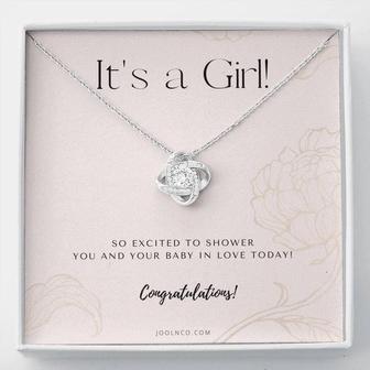 It's A Girl Necklace Gift For Mom | Baby Girl Congratulations | Baby Girl Shower Gift For Mom | New Mom Necklace | New Mom Gift | Gift For New Baby | New Mother Jewelry | Quotes | New Mommy Gift | Love Knot Necklace - Seseable
