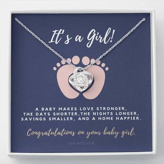 It's A Girl Necklace Gift For Mom | Baby Girl Congratulations | Baby Girl Shower Gift For Mom | New Mom Necklace | New Mom Gift | Gift For New Baby | New Mother Jewelry | Quotes | New Mommy Gift | Love Knot Necklace - Seseable