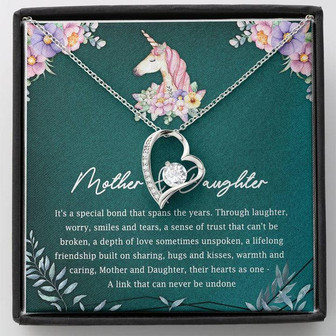 Mother And Daughter Their Hearts As One Unicorn Forever Love Necklace Mother's Day Message Card - Thegiftio