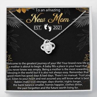 New Mom Necklace, Mom Est 2021 Necklace, First Time Mom Necklace,New Mommy Love Knot Necklace,Necklace For New Mom, Pregnancy Necklace Gift - Seseable