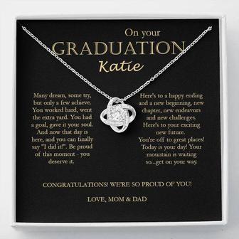 On Your Graduation - Katie - Congratulations - Love, Mom & Dad - Love Knot Necklace | Seseable UK