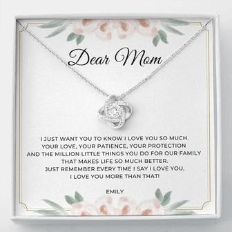 Custom Name Message Card Love Knot Necklace - To My Mom - Gift From Son Daughter To Mother - Love You So Much - Seseable