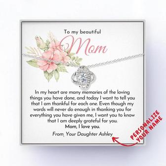 Custom Name Message Card Love Knot Necklace - Open Letter To My Beautiful Mom - Personalized Gift From Daughter To Mother - Grateful For You - Seseable
