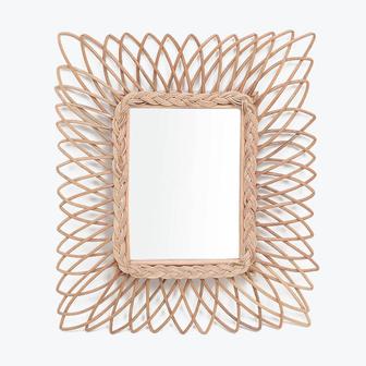 Rectangular Rattan Mirror For Wall Decor Floral Design Wall Mirror | Rusticozy UK