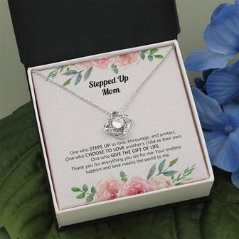 Stepped Up Mom Gift, Special Message Card, Custom Love Knot Necklace, Step Mom Necklace Gift - Seseable