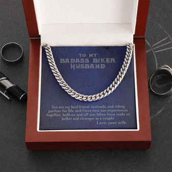 To My Badass Biker Husband From Wife - Cuban Link Chain Necklace for Biker, Motorcycle Couple, Gift for Him - Thegiftio UK