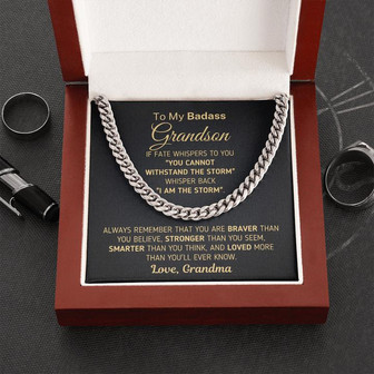 To My Badass Grandson Necklace, Gift For Grandson From Grandma, Cuban Link Chain Necklace For Grown Grandson - Thegiftio UK
