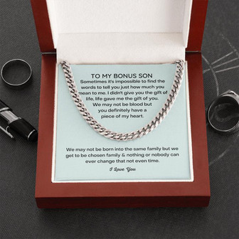 To My Bonus Son Necklace, Stepson Gift, Cuban Link Chain, Christmas Gifts For Bonus Son, Stocking Stuffers For Teenage Boys, Chosen Family - Thegiftio