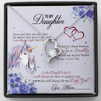 To My Daughter Unicorn Forever Love Necklace Birthday Message Card - Thegiftio