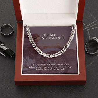 To My Riding Partner - Cuban Link Chain Necklace for Biker Husband/Boyfriend from Wife/girlfriend, Sterling Silver Necklace for Him - Thegiftio UK