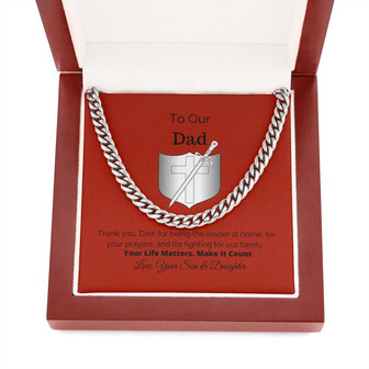 To Our Dad, Cuban Link Chain Necklace, Christmas Christian Dad Gift, Warrior, Prayer Warrior Gift Idea, Necklace For Man, Gift For Dad - Thegiftio