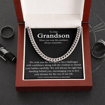 To Our Grandson Cuban Link Chain Necklace, Gift for Grandson from Grandparents, Grandson Birthday, Communion, Graduation Gift - Thegiftio UK