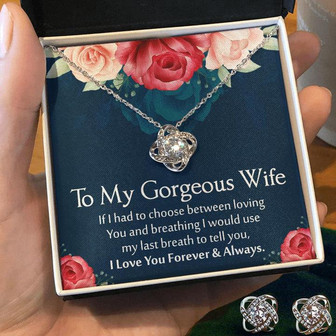 To My Gorgeous Wife White Gold Polished Love Knot Necklace - Thegiftio