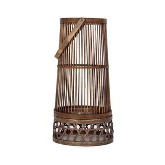 Brown Handmade Bamboo table lamp with handle wicker lantern for patio yard garden | Rusticozy