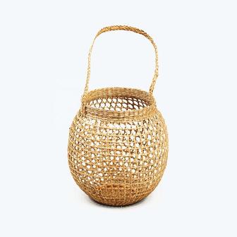 Natural woven seagrass candle holder with handle Traditional lantern for Decoration & Gift | Rusticozy UK