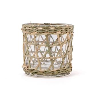 Small Glass and Seagrass Candle Holder Modern candle Cup for Home Decor | Rusticozy UK
