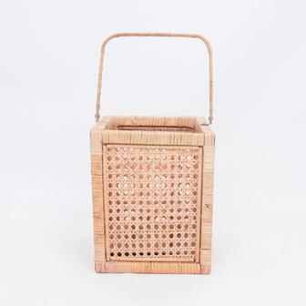 Small Natural Rattan Candle Holder Lantern with Wood Frame for Home Decoration | Rusticozy DE