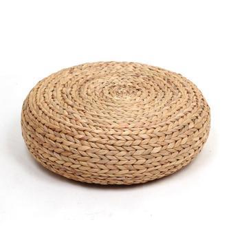 Large round water hyacinth straw floor cushion woven pouf ottoman for living room furniture | Rusticozy DE