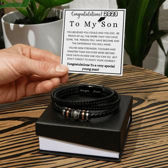 Congrats To My Son Love You Forever Leather Bracelet Graduation Gift From Mom Dad | Mazezy
