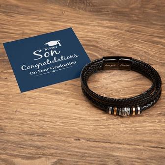 Congratulation To Our Son On Your Graduation Gift Black Leather Bracelet | Mazezy