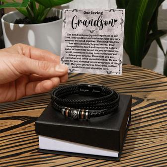 To Our Grandson Leather Bracelet Gifts From Grandpa Grandma | Mazezy