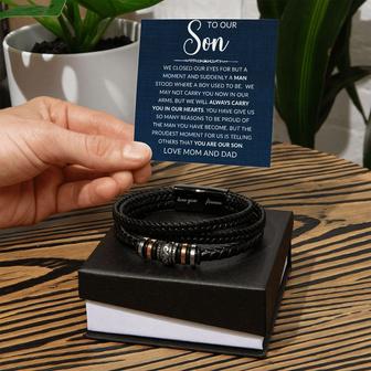 To Our Son Love You Forever Leather Bracelet Birthday Gift from Mom Dad | Mazezy