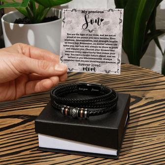 My Son Leather Bracelet Gift From Mom With Message Card | Mazezy