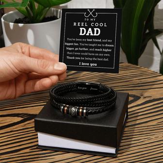 To My Reel Cool Dad Love You Forever Black Leather Bracelet Gift | Mazezy