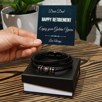 Dear Retired Dad Leather Bracelet Happy Retirement Gifts With Card | Mazezy